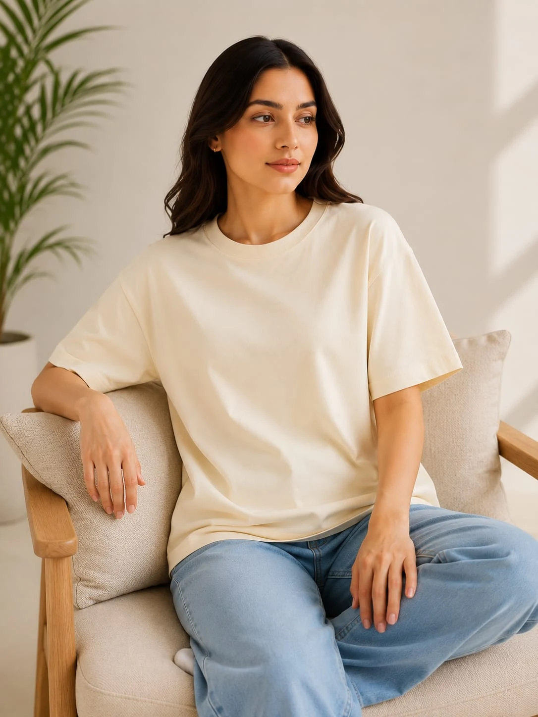 Female Ivory Oversized T-Shirt 240 GSM Premium Cotton